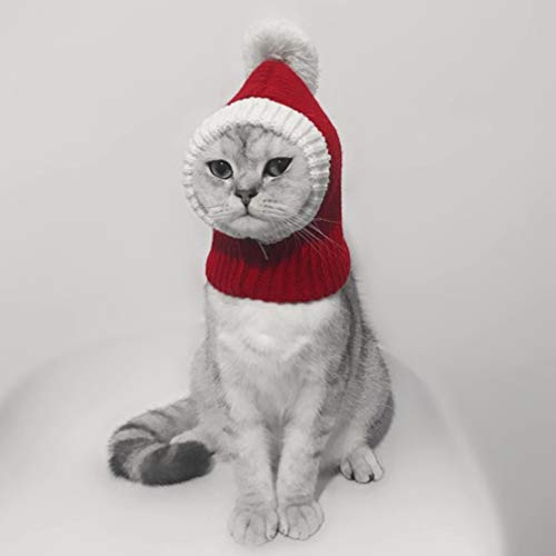 POPETPOP Funny Cat Dog Christmas Hat - Adorable Pet Christmas Outfits for Dogs - Cute Knit Winter Warmer Snood Pet Headwear - Pet Party Accessories (Red, Size M)