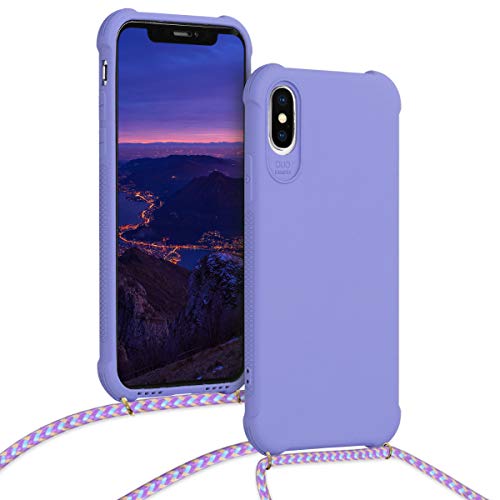 kwmobile Crossbody Case Compatible with Apple iPhone X Case - TPU Silicone Cover with Strap - Lavender