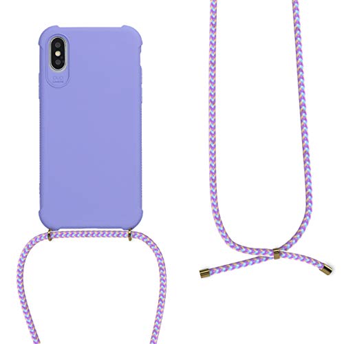 kwmobile Crossbody Case Compatible with Apple iPhone X Case - TPU Silicone Cover with Strap - Lavender