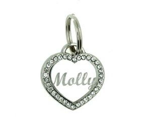 custom engraved personalized stainless steel small heart rhinestones dog cat pet id jewelry bling tag