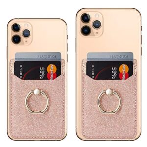 BIAJIYA Phone Card Holder RFID Wallet Credit Adhesive Cell Case Stick-on Card Holder for Back of Phone for Most of Smartphones Rosegold+Gold