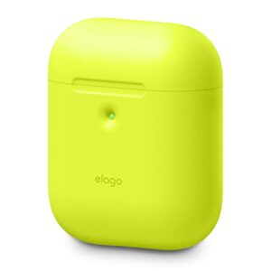 elago silicone protective case compatible with apple airpods 2 wireless charging case, front led visible, anti-slip coating inside [patent registered] [neon yellow]