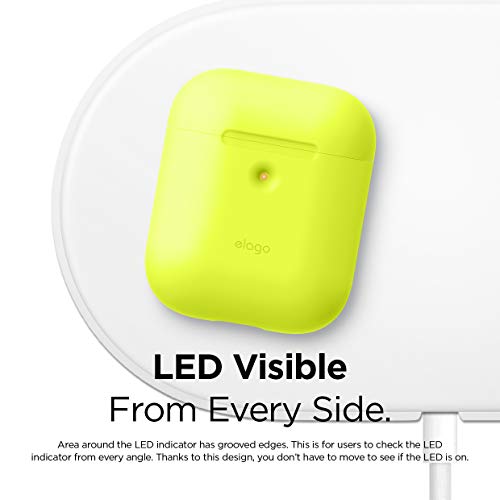 elago Silicone Protective Case Compatible with Apple AirPods 2 Wireless Charging Case, Front LED Visible, Anti-Slip Coating Inside [Patent Registered] [Neon Yellow]