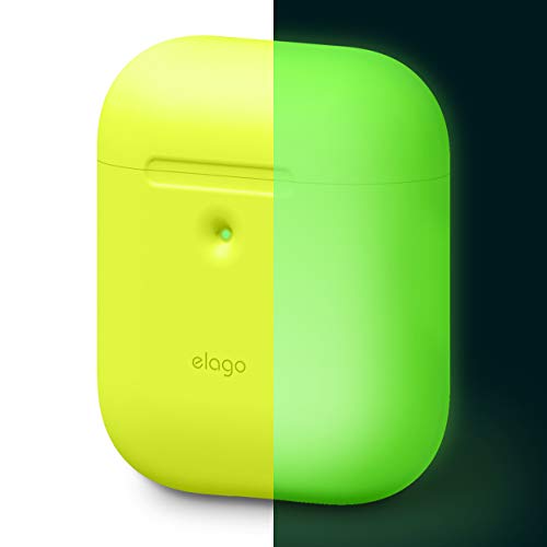 elago Silicone Protective Case Compatible with Apple AirPods 2 Wireless Charging Case, Front LED Visible, Anti-Slip Coating Inside [Patent Registered] [Neon Yellow]