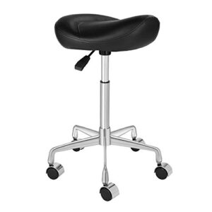 kaleurrier ergonomic rolling swivel saddle stool with wheels,hydraulic pneumatic lifting height adjustable lightweight chair for clinic hair salon massage lab kitchen home office (black, without back)