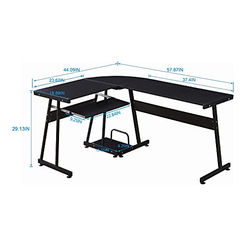 ivinta Reversible Black Gaming Desk Corner Desk Modern L-Shaped Desk Computer Desk for Home Office Small Space with Keyboard Tray and CPU Stand (44x 58, Black)