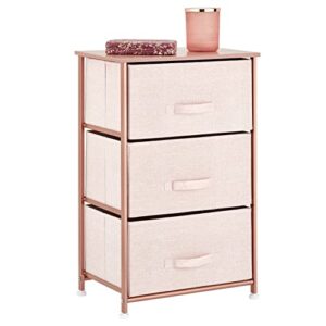 mdesign steel top and frame storage dresser tower unit with 3 removable fabric drawers for bedroom, living room, or bathroom - holds clothes, accessories, lido collection - light pink/rose gold