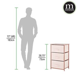 mDesign Steel Top and Frame Storage Dresser Tower Unit with 3 Removable Fabric Drawers for Bedroom, Living Room, or Bathroom - Holds Clothes, Accessories, Lido Collection - Light Pink/Rose Gold