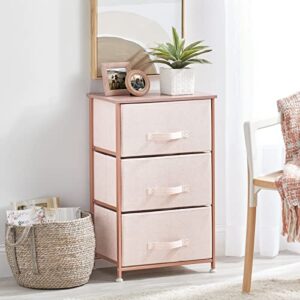 mDesign Steel Top and Frame Storage Dresser Tower Unit with 3 Removable Fabric Drawers for Bedroom, Living Room, or Bathroom - Holds Clothes, Accessories, Lido Collection - Light Pink/Rose Gold