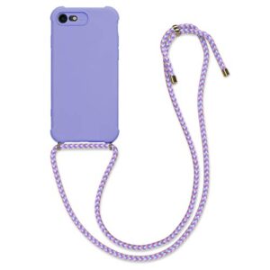 kwmobile crossbody case compatible with apple iphone se (2022) / iphone se (2020) / iphone 8 / iphone 7 case - tpu silicone cover with strap - lavender