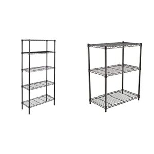 amazon basics 5-shelf & 3-shelf adjustable, storage shelving unit, steel organizer wire rack, black