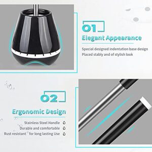 MEXERRIS Toilet Brush and Holder Set Stainless Steel with Soft Silicone Bristle, Sturdy Cleaning Toilet Bowl Brush Set for Bathroom Storage Organization - Tweezers Included (Black)