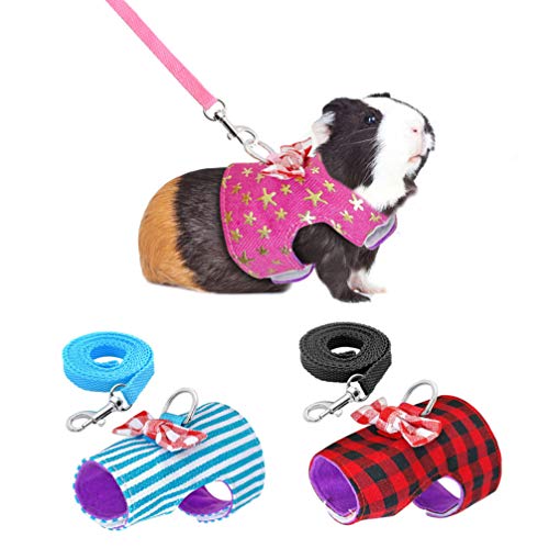 POPETPOP 2Pcs Small Pet Harness with Leash Guinea Pig Rabbit Harness Ferret Hamster Vest Leash Size M (Golden Star)