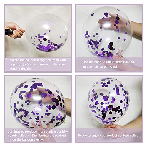 50 Pcs 12 Inches Purple and White Balloons, Purple Confetti Balloons, Purple and Lavender Balloons, Helium Balloons for Wedding Birthday Party Decorations Balloon Garland Arch Purple Theme Graduation