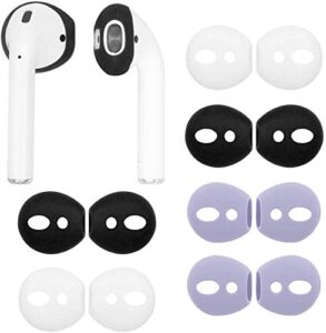 alxcd fit in case ear covers replacement for airpod, 6 pair ear tips soft silicone replacement earbud tips for airpod 1 airpod 2, 6 pairs, black white purple