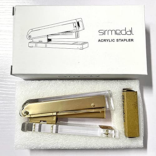 SIRMEDAL Elegant Ultra Clear Acrylic Office Supplies Acrylic Stapler Matte Gold Desktop Stapler with 1000pcs Staples for Office Accessories(Gold)