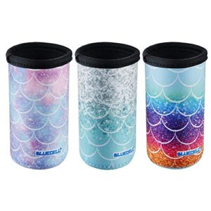 bluecell pack of 3 neoprene insulators fish scale pattern beer can sleeves for 8.4oz drink beer cans (fish-scale pattern(3pcs), 8.4 oz)