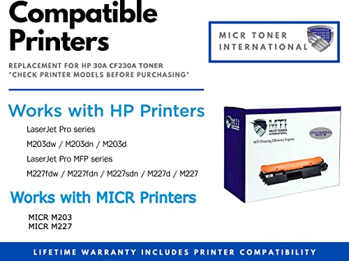 MTI 30A MICR Compatible CF230A Toner Replacement for HP Laser Pro MFP M203dw M227fdw M227fdn M203d M203dn M227sdn | M227 M203 Magnetic Ink Check Printer Cartridge