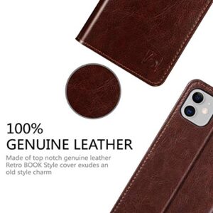 Belemay iPhone 11 Wallet Case, iPhone 11 Case, [Genuine Cowhide Leather Case] Slim Fit Folio Book Flip Cover Card Holder Slots, Kickstand Function, Cash Pockets Compatible iPhone 11 (6.1-inch), Brown
