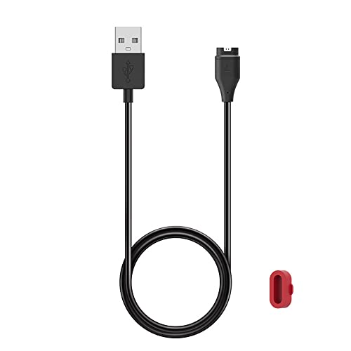 Charger for Garmin Vivoactive 3, Replacement Charging Cable Cord Plus a Red Silicone Charger Port Protector Anti Dust Plug for Garmin Vivoactive 3 Music Smart Watch