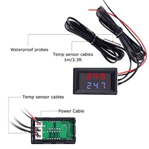 IS Icstation Digital Thermometer, Car Auto Temperature Gauge Sensor, DC 4-28V Fahrenheit Dual Display, Monitor with 2 NTC Waterproof Probes for Aquarium Vehicle Fish Tank