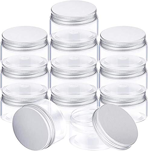 12 Pack Clear Plastic Storage Favor Jars Wide-Mouth Plastic Containers with Lids for Beauty Products (2 Ounce)