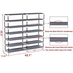 Simply-Me Portable Shoe Rack Double Rows 12 Lattices Shoe Cabinet Combination Closet with Fabric Cover Shoe Storage Organizer Shelf Coffee