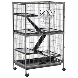 pawhut 50" h 5-tier small animal cage, ferret cage, large chinchilla cage with hammock accessory heavy-duty steel wire, small animal habitat with 4 doors, removable tray