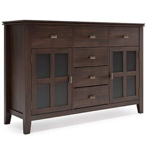 simplihome artisan solid pine wood 54 inch contemporary sideboard buffet credenza in dark chestnut brown features 2 doors, 6 drawers and 2 cabinets with large storage spaces
