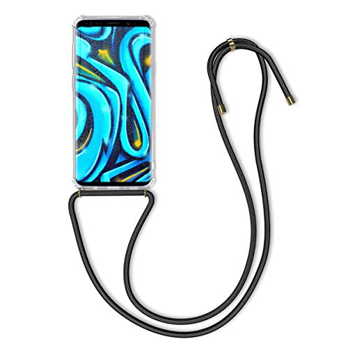 kwmobile Crossbody Case Compatible with Samsung Galaxy S9 Plus Case - Clear TPU Phone Cover w/Lanyard Cord Strap - Black/Transparent