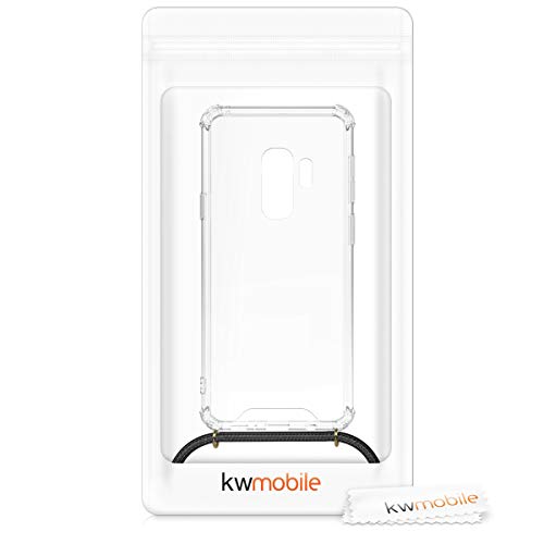 kwmobile Crossbody Case Compatible with Samsung Galaxy S9 Plus Case - Clear TPU Phone Cover w/Lanyard Cord Strap - Black/Transparent