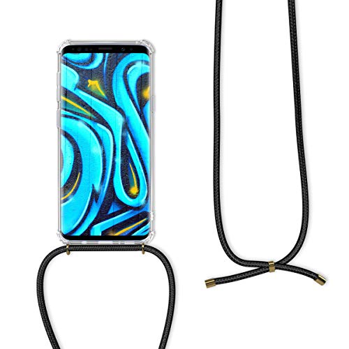 kwmobile Crossbody Case Compatible with Samsung Galaxy S9 Plus Case - Clear TPU Phone Cover w/Lanyard Cord Strap - Black/Transparent