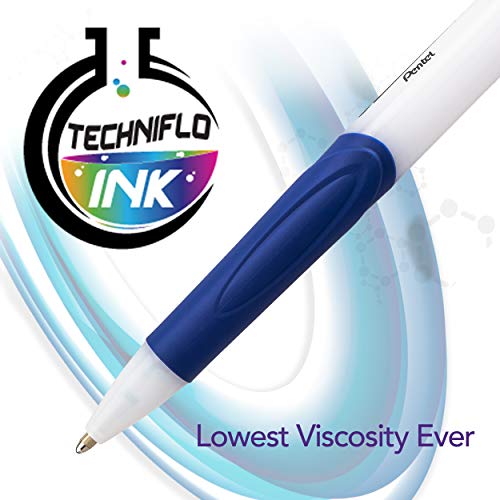 Pentel GlideWrite Ballpoint Pen with TechniFlo Ink, (1.0mm) Medium Line, Blue Ink, 6-Pk