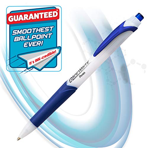 Pentel GlideWrite Ballpoint Pen with TechniFlo Ink, (1.0mm) Medium Line, Blue Ink, 6-Pk