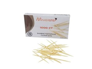 makerstep 100% natural bamboo toothpicks 1000 pieces, sturdy cocktail safe large round storage box party appetizer olive barbecue fruit teeth cleaning art crafts