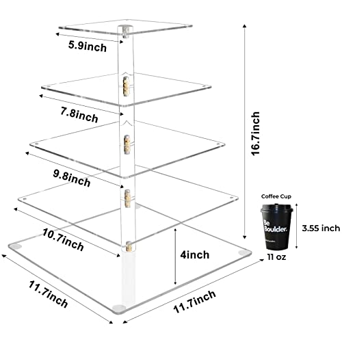 Vdomus 5-Tier Acrylic Cup Cake Stand Display Tower with LED String Lights, Dessert Tree Tower Display Tiered Cupcake Stand Holder Platter for Birthday Wedding Party Celebration, Warm