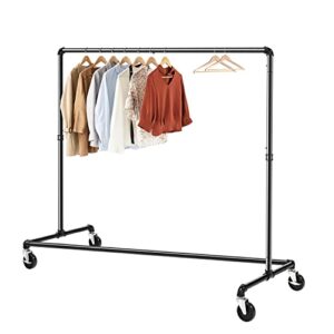 greenstell clothes rack, z base garment rack, industrial pipe clothing rack on wheels with brakes, commercial grade heavy duty sturdy metal rolling clothing coat rack holder 1 pack (59x24x63 inch)