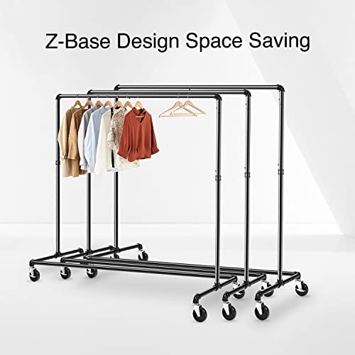 GREENSTELL Clothes Rack, Z Base Garment Rack, Industrial Pipe Clothing Rack on Wheels with Brakes, Commercial Grade Heavy Duty Sturdy Metal Rolling Clothing Coat Rack Holder 1 Pack (59x24x63 inch)