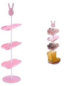 4 tier cute shoe rack for kid's shoes, 26.4inch, baby shoe rack, save home space, storage organizer boys girls, cute shapes of rabbit/panda, solid and durable(rabbit)