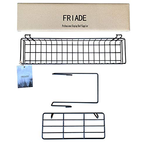 FRIADE Wall Grid Panel Hanging Basket with Hooks,Bookshelf,Display Shelf,Wall Organizer and Metal Shelving for Home Supplies,1 Set of 3 (Black)