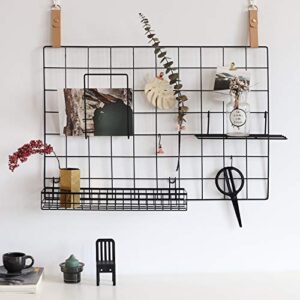 FRIADE Wall Grid Panel Hanging Basket with Hooks,Bookshelf,Display Shelf,Wall Organizer and Metal Shelving for Home Supplies,1 Set of 3 (Black)