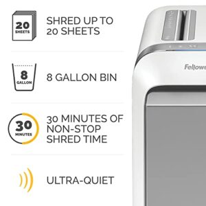 Fellowes ‎Powershred LX22M 20-Sheet 100% Jam-Proof Micro Cut Paper Shredder for Office and Home, White 5263201