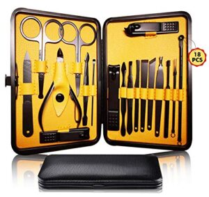 manicure pedicure kit nail clippers set 18 in 1 high precision stainless steel cutter file sharp scissors for men & women fingernails & toenails vibrissac scissors with stylish case (yellow_18in1)