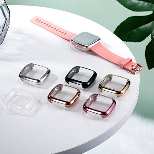 Maledan Compatible with Fitbit Versa 2 Screen Protector Case, 3 Pack Clear Ultra Thin Full Protective Case Cover Scratch Resistant Shock Absorbing for Versa 2 Smartwatch Bands Accessories