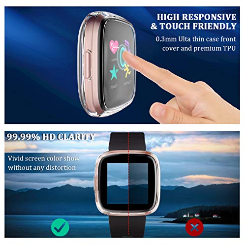 Maledan Compatible with Fitbit Versa 2 Screen Protector Case, 3 Pack Clear Ultra Thin Full Protective Case Cover Scratch Resistant Shock Absorbing for Versa 2 Smartwatch Bands Accessories