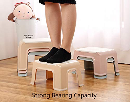 Plastic Stools Step Stool PP Plastic Seat Stools for Home, Office, Living Room Multifunctional Step Stool with Anti-Slip Pad Strong Bearing for Adults, Light Blue