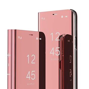 emaxelerr xiaomi redmi note 8 case cover stylish mirror plating flip full body protective reflection ultra thin hard anti-scratch shockproof frame for xiaomi redmi note 8 mirror:rose glod