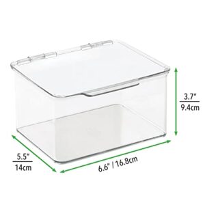 mDesign Plastic Household Stackable Storage Organizer Box Containers with Hinged Lid for Bedroom, Bathroom, Entryway, Hallway, Kitchen, Garage, Playroom, or Craft Room, Clear