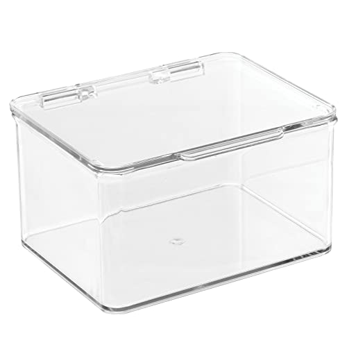 mDesign Plastic Household Stackable Storage Organizer Box Containers with Hinged Lid for Bedroom, Bathroom, Entryway, Hallway, Kitchen, Garage, Playroom, or Craft Room, Clear