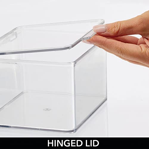 mDesign Plastic Household Stackable Storage Organizer Box Containers with Hinged Lid for Bedroom, Bathroom, Entryway, Hallway, Kitchen, Garage, Playroom, or Craft Room, Clear